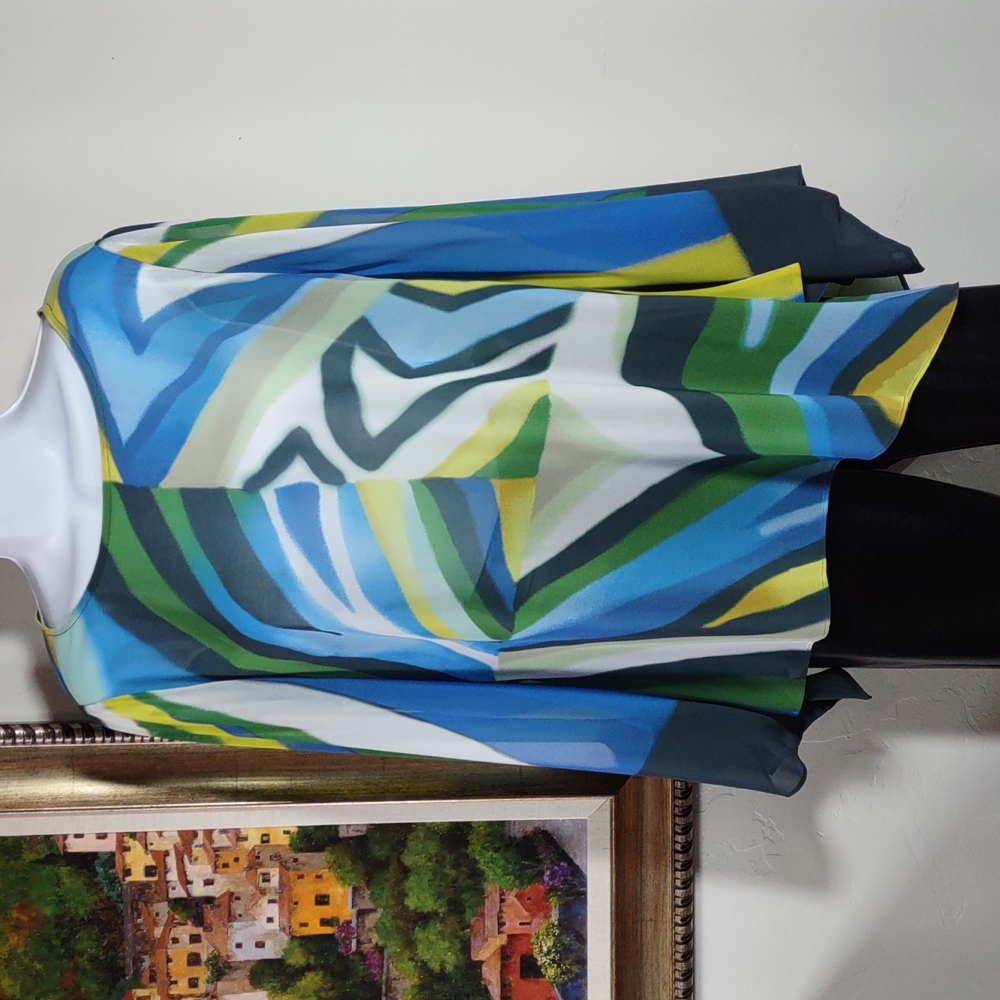 Chico's Black Label Print Chiffon Asymmetrical Top